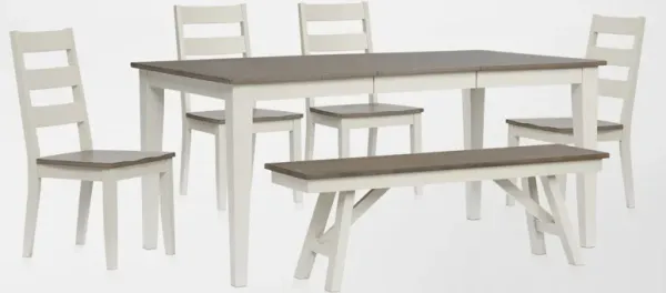 Maxwell Solid Wood Extendable Dining Table, Bench and 4 Dining Chairs - Gray