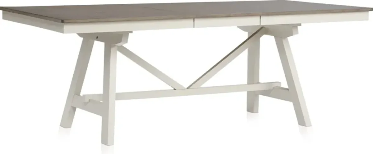 Maxwell Solid Wood Trestle Extendable Dining Table, 4 Upholstered Chairs and Bench - Gray