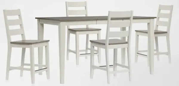 Maxwell Solid Wood Counter-Height Extendable Dining Table and 4 Stools - Gray