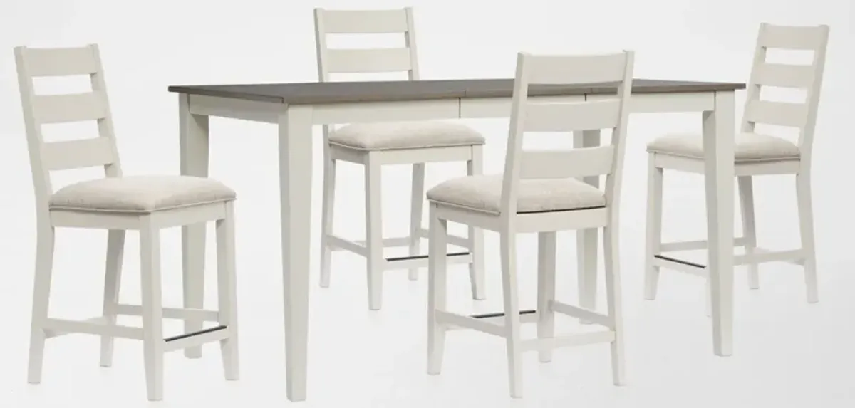 Maxwell Solid Wood Counter-Height Extendable Dining Table and 4 Upholstered Stools - Gray
