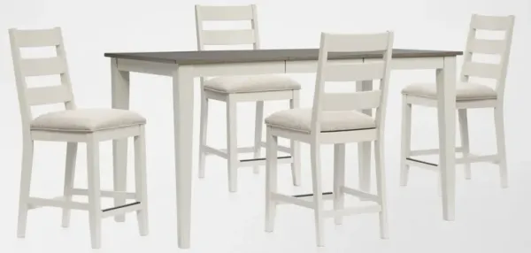 Maxwell Solid Wood Counter-Height Extendable Dining Table and 4 Upholstered Stools - Gray