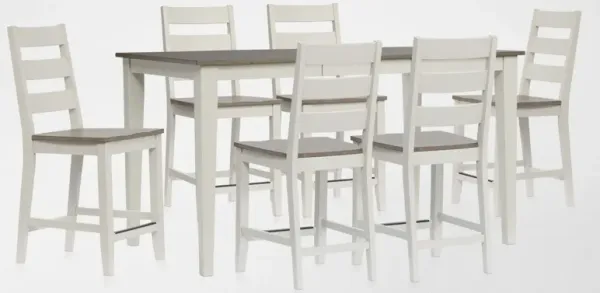 Maxwell Solid Wood Counter-Height Extendable Dining Table and 6 Stools - Gray