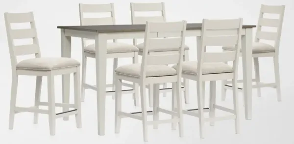 Maxwell Solid Wood Counter-Height Extendable Dining Table and 6 Upholstered Stools - Gray