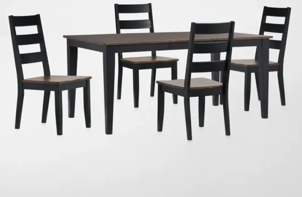 Maxwell Solid Wood Extendable Dining Table and 4 Chairs - Black