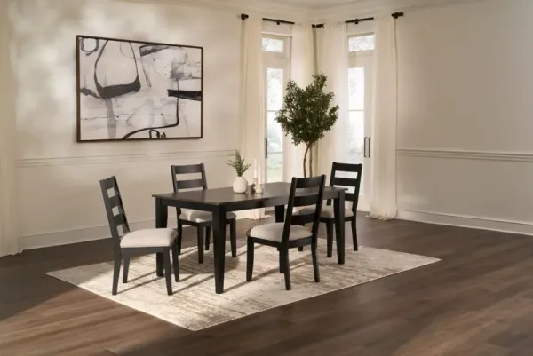 Maxwell Solid Wood Extendable Dining Table and 4 Upholstered Chairs - Black