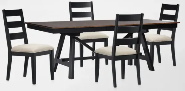 Maxwell Solid Wood Trestle Extendable Dining Table and 4 Upholstered Chairs - Black