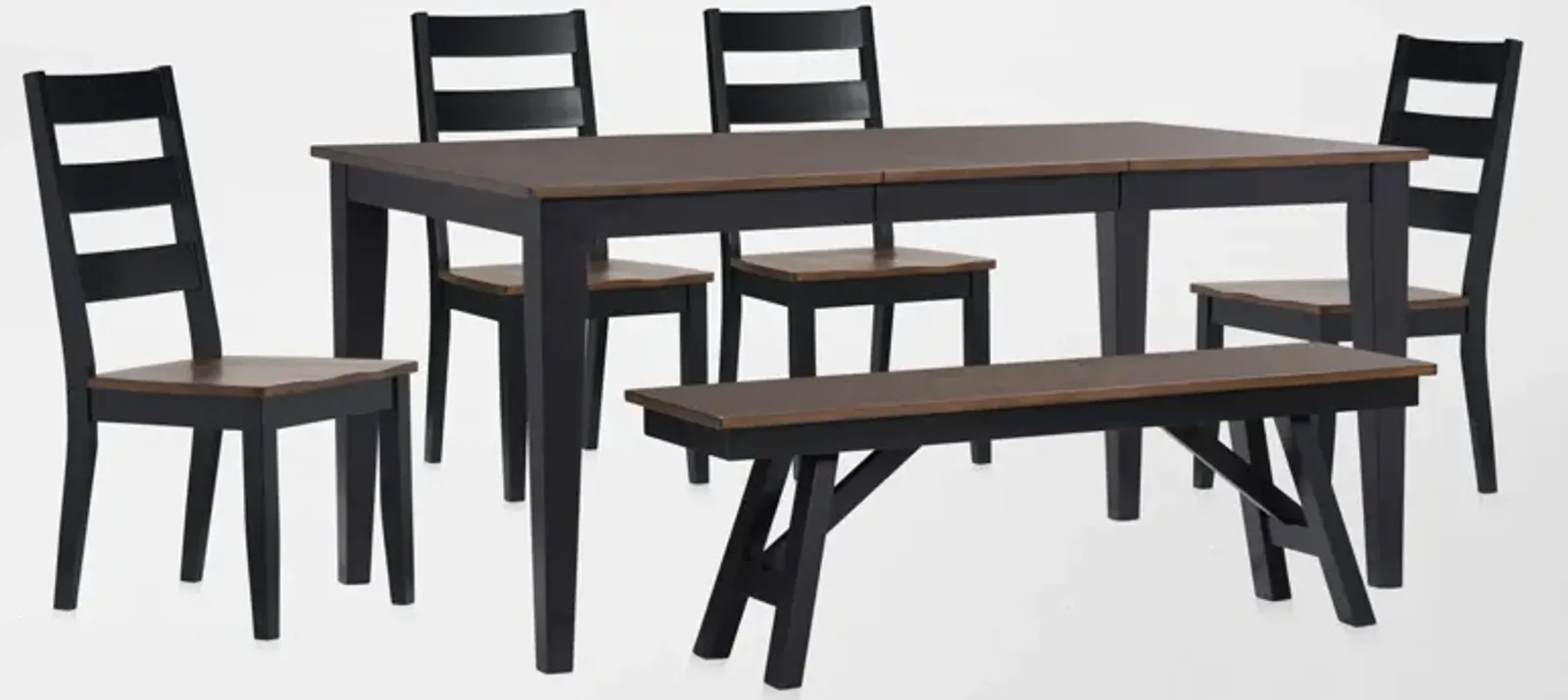 Maxwell Extendable Dining Table, Bench and 4 Dining Chairs - Black