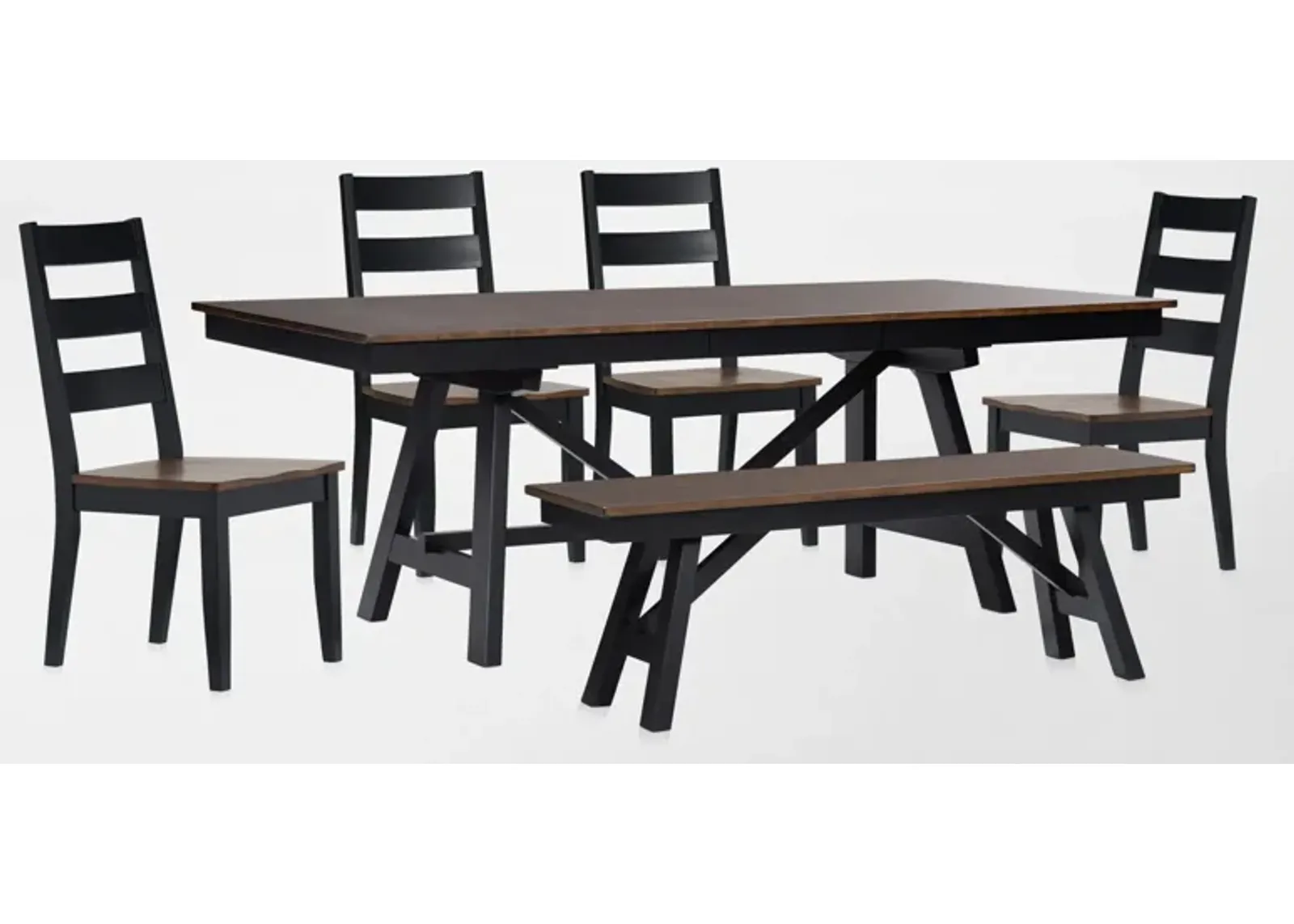 Maxwell Trestle Extendable Dining Table, 4 Chairs and Bench - Black