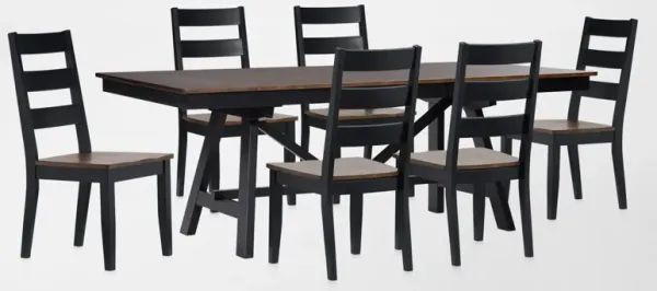Maxwell Solid Wood Trestle Extendable Dining Table and 6 Chairs - Black