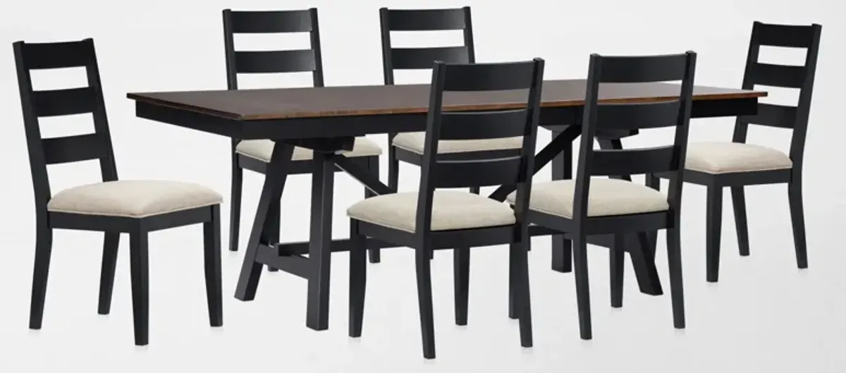 Maxwell Trestle Extendable Dining Table and 6 Upholstered Chairs - Black