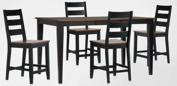 Maxwell Solid Wood Counter-Height Extendable Dining Table and 4 Stools - Black