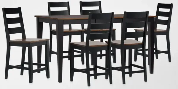 Maxwell Solid Wood Counter-Height Extendable Dining Table and 6 Stools - Black