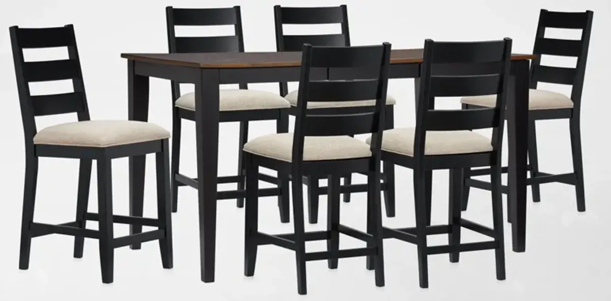 Maxwell Solid Wood Counter-Height Extendable Dining Table and 6 Upholstered Stools - Black
