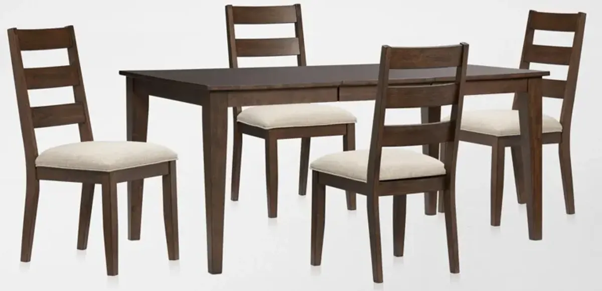 Maxwell Solid Wood Extendable Dining Table and 4 Upholstered Chairs - Hickory