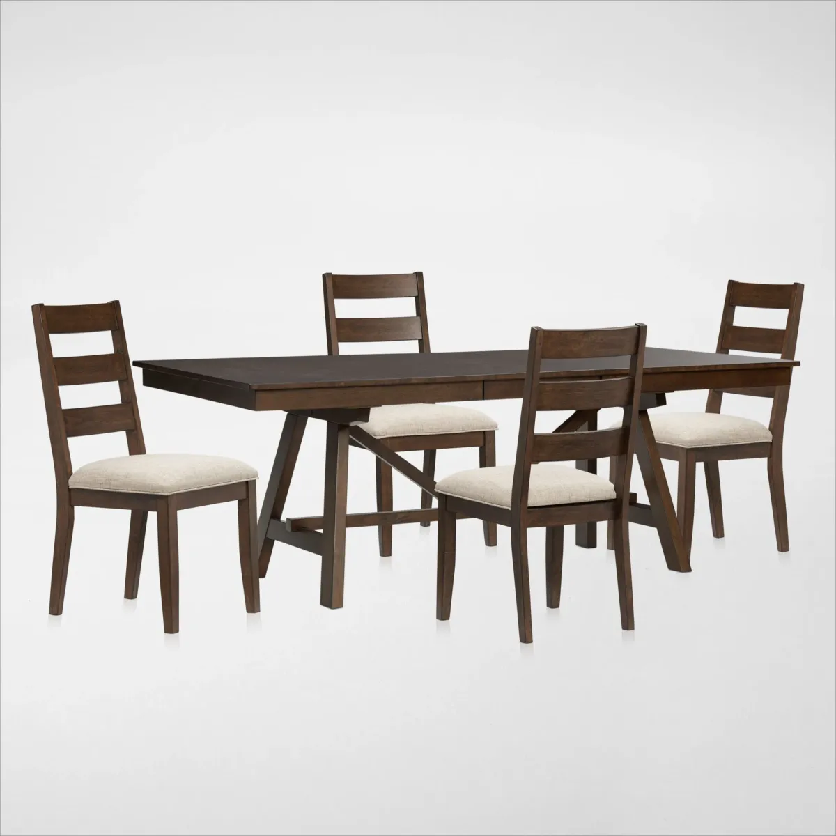 Maxwell Trestle Extendable Dining Table and 4 Upholstered Chairs - Hickory