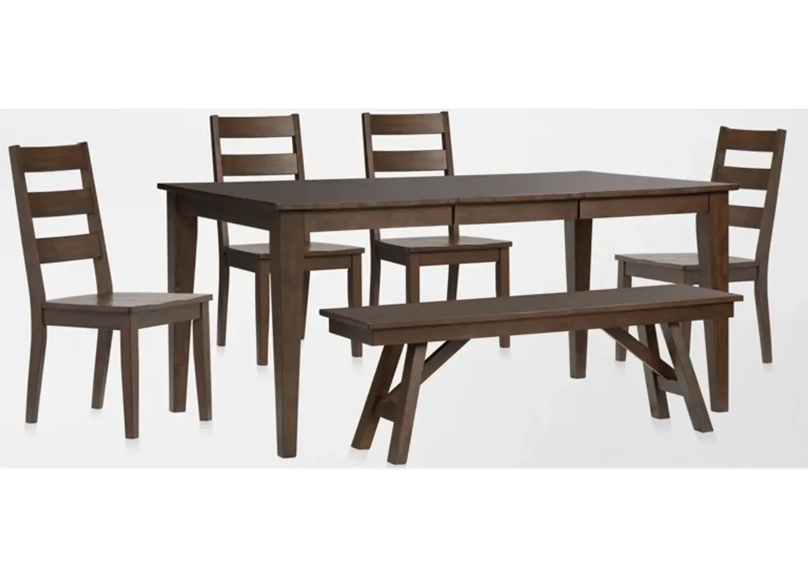 Maxwell Extendable Dining Table, Bench and 4 Dining Chairs - Hickory