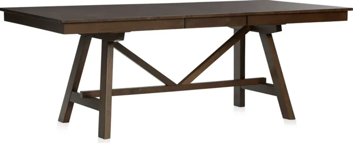 Maxwell Solid Wood Trestle Extendable Dining Table, 4 Upholstered Chairs and Bench - Hickory