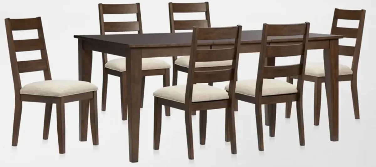 Maxwell Solid Wood Extendable Dining Table and 6 Upholstered Chairs - Hickory