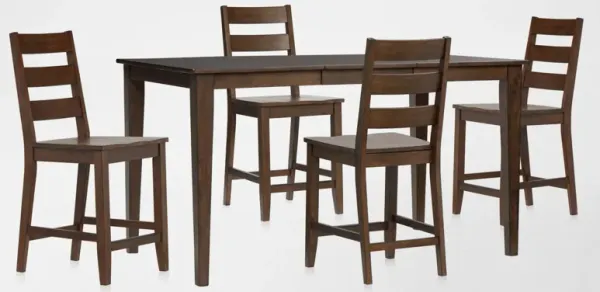 Maxwell Solid Wood Counter-Height Extendable Dining Table and 4 Stools - Hickory