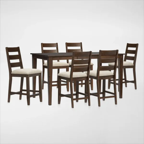 Maxwell Solid Wood Counter-Height Extendable Dining Table and 6 Upholstered Stools - Hickory