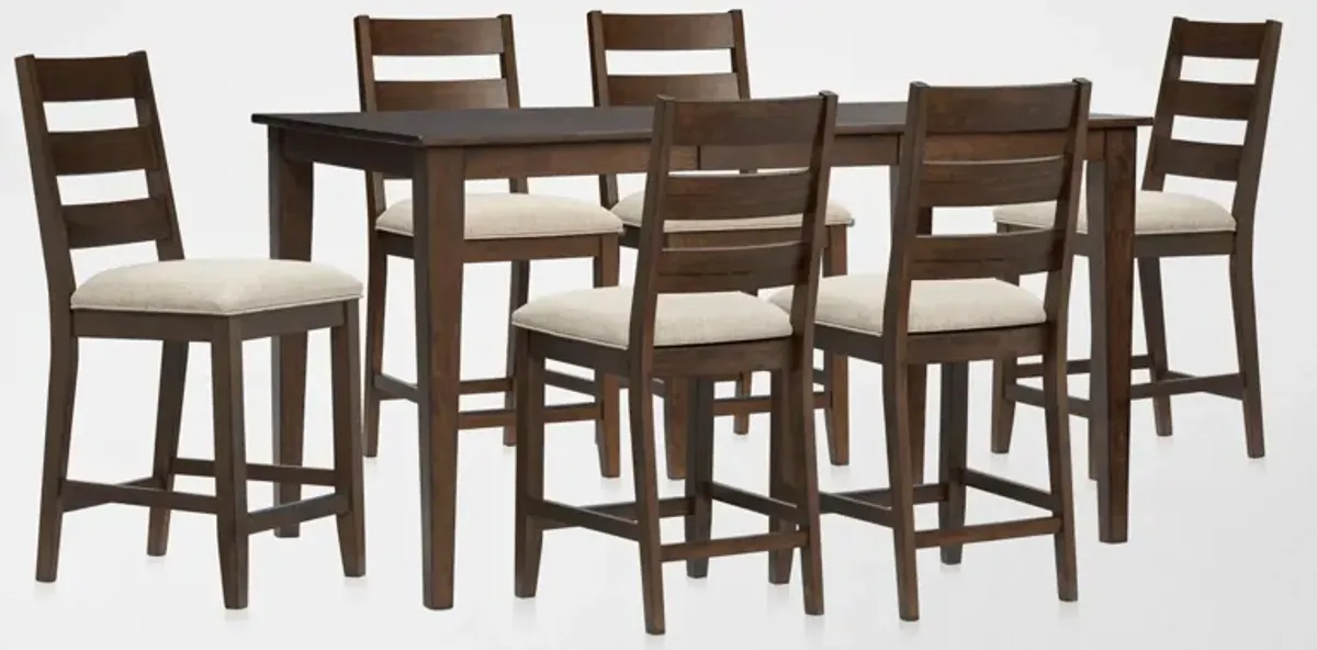 Maxwell Counter-Height Extendable Dining Table and 6 Upholstered Stools - Hickory