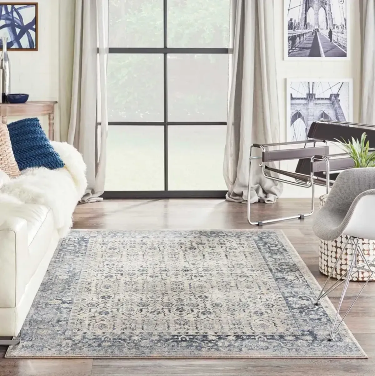 Lilia 5' x 8' Area Rug - Ivory/Blue