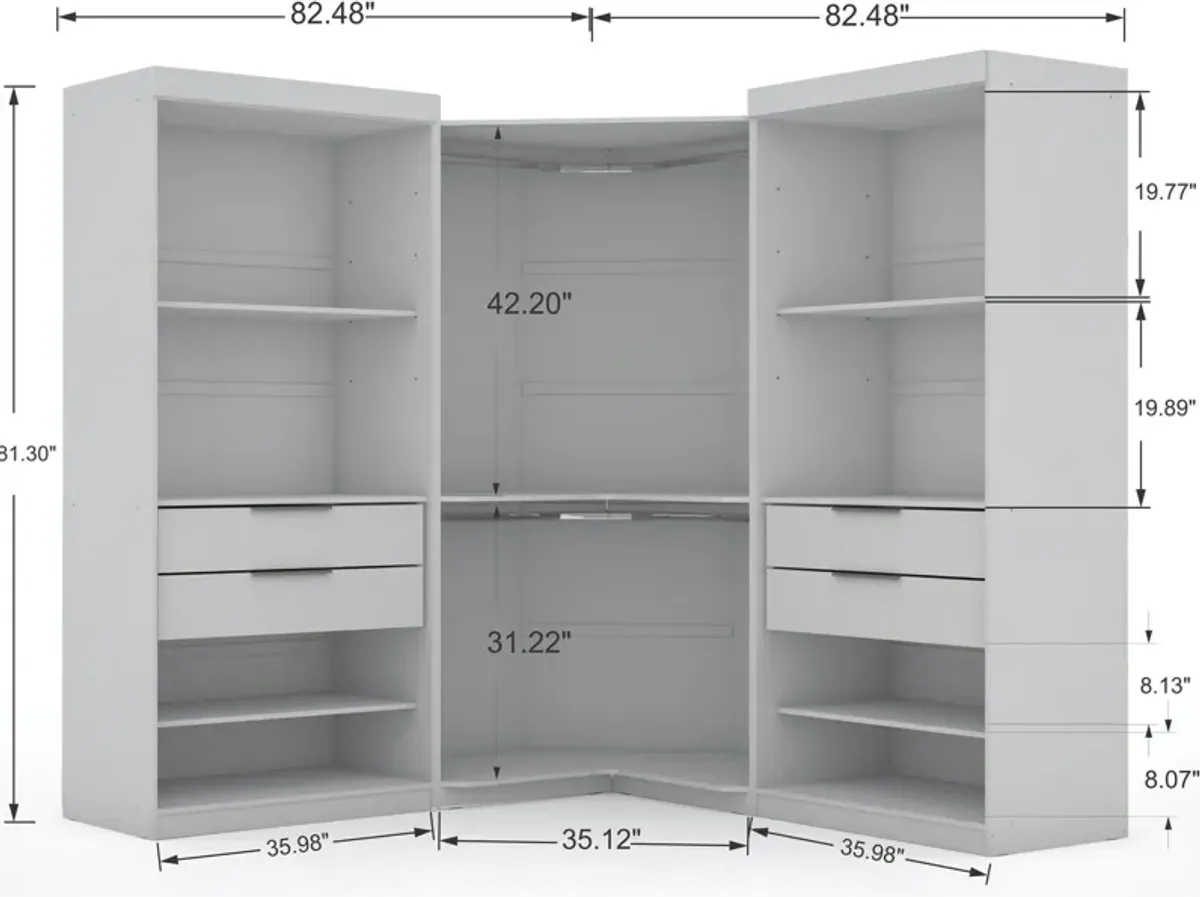 Cornell 3 Section Open Corner Closet - White