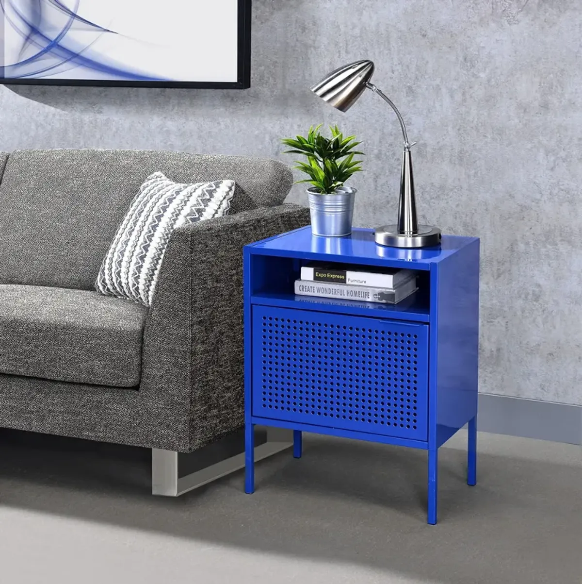 Seward Nightstand with USB Charging- Blue