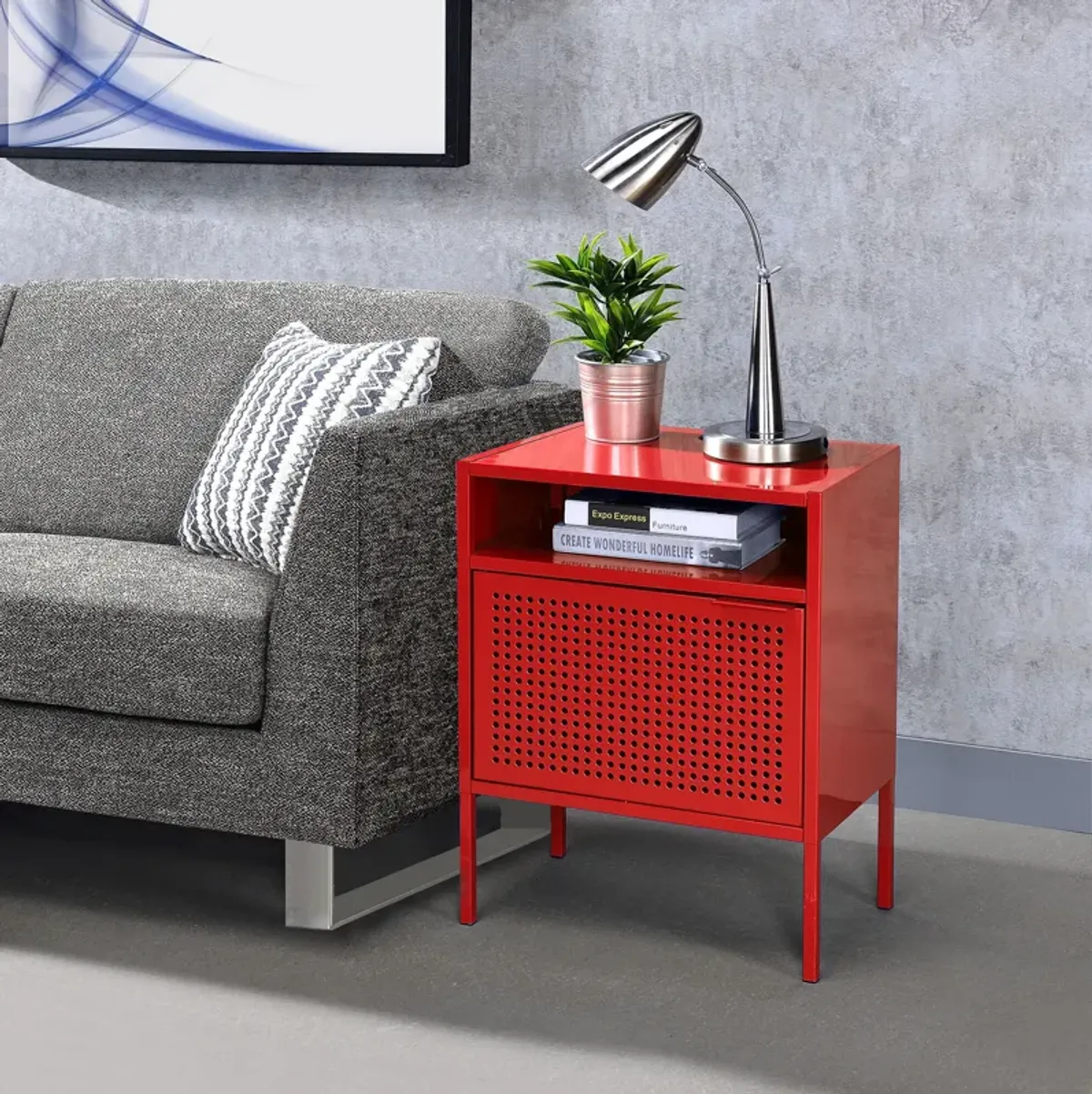 Seward Nightstand with USB Charging - Red