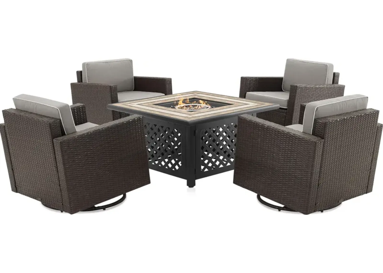 Aldo Set of 4 Outdoor Swivel Chairs and Fire Table Set - Gray