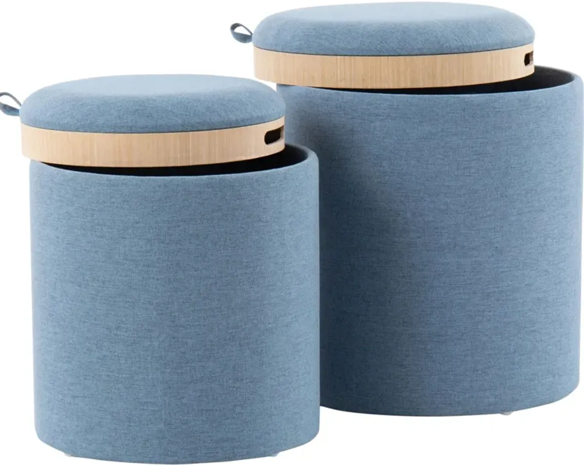 Trey Set of 2 Nesting Ottomans - Blue