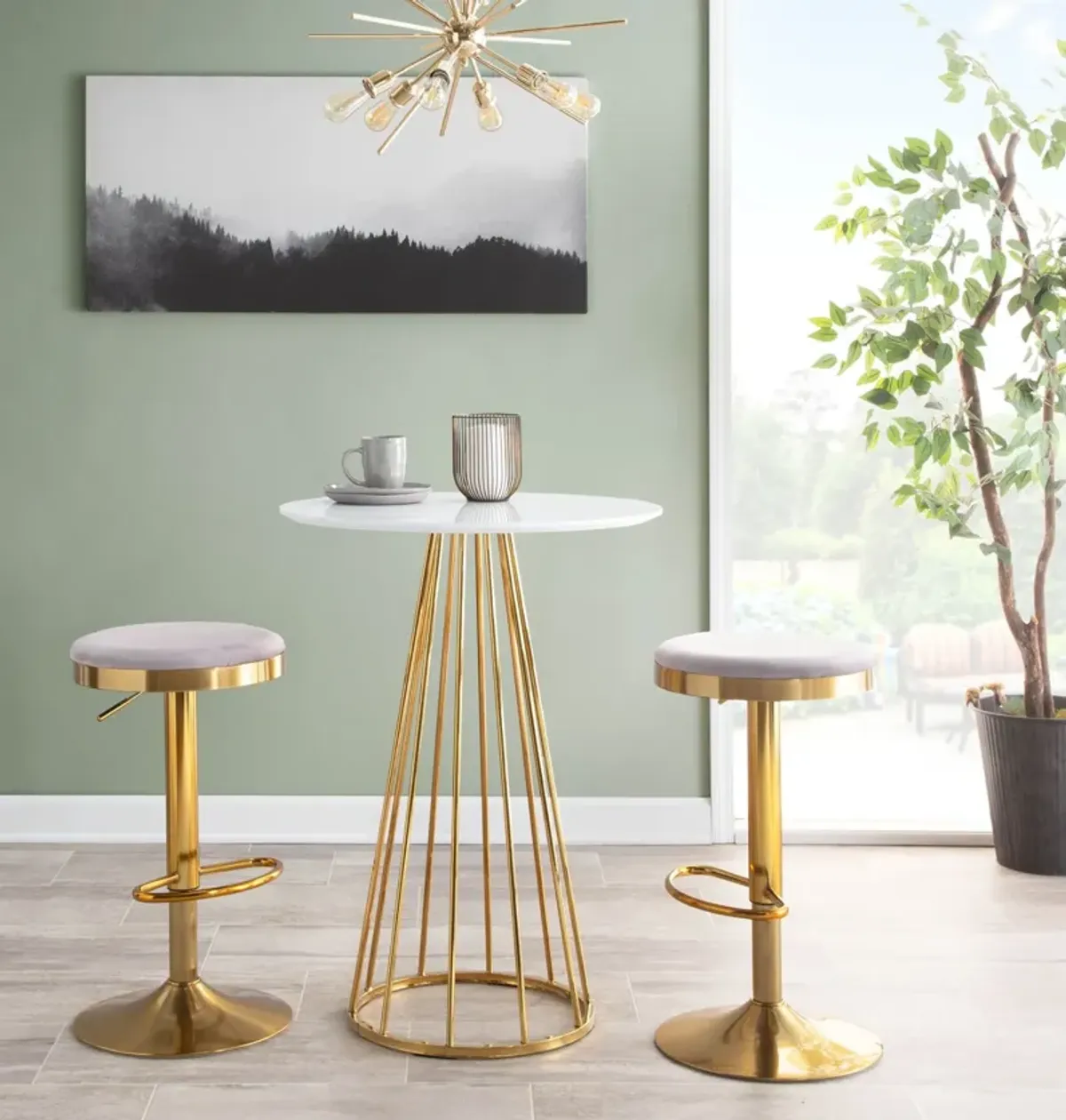 Noa Set of 2 Adjustable Swivel Bar Stools - Gold/Silver