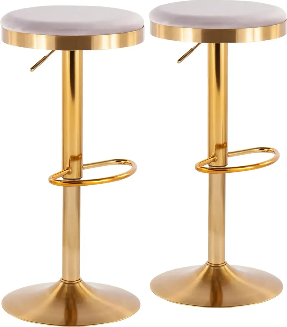 Noa Set of 2 Adjustable Swivel Bar Stools - Gold/Silver