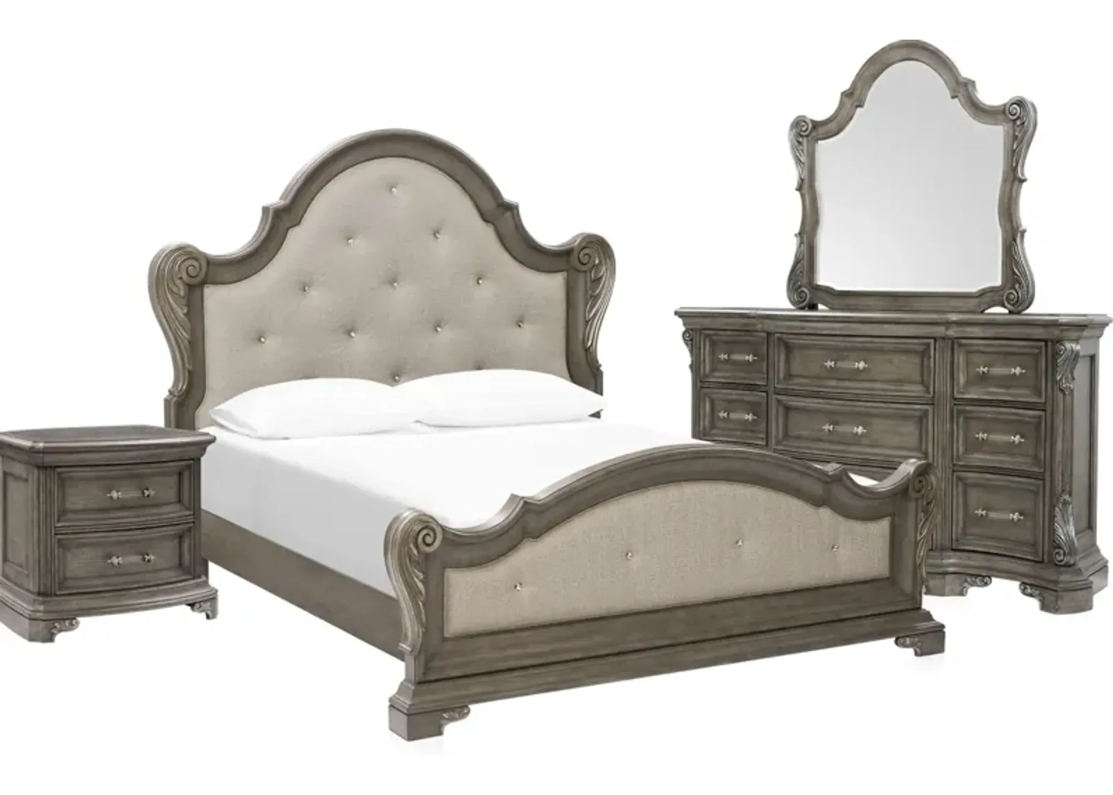 Vivian 6-Piece Queen Bedroom Set with Dresser, Nightstand, Dresser and Mirror