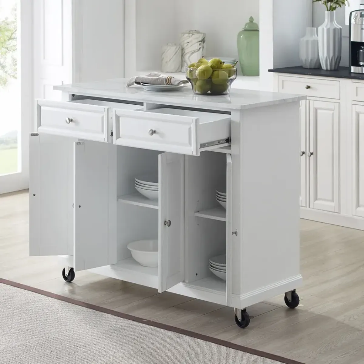 Byrde Kitchen Island - White/Marble