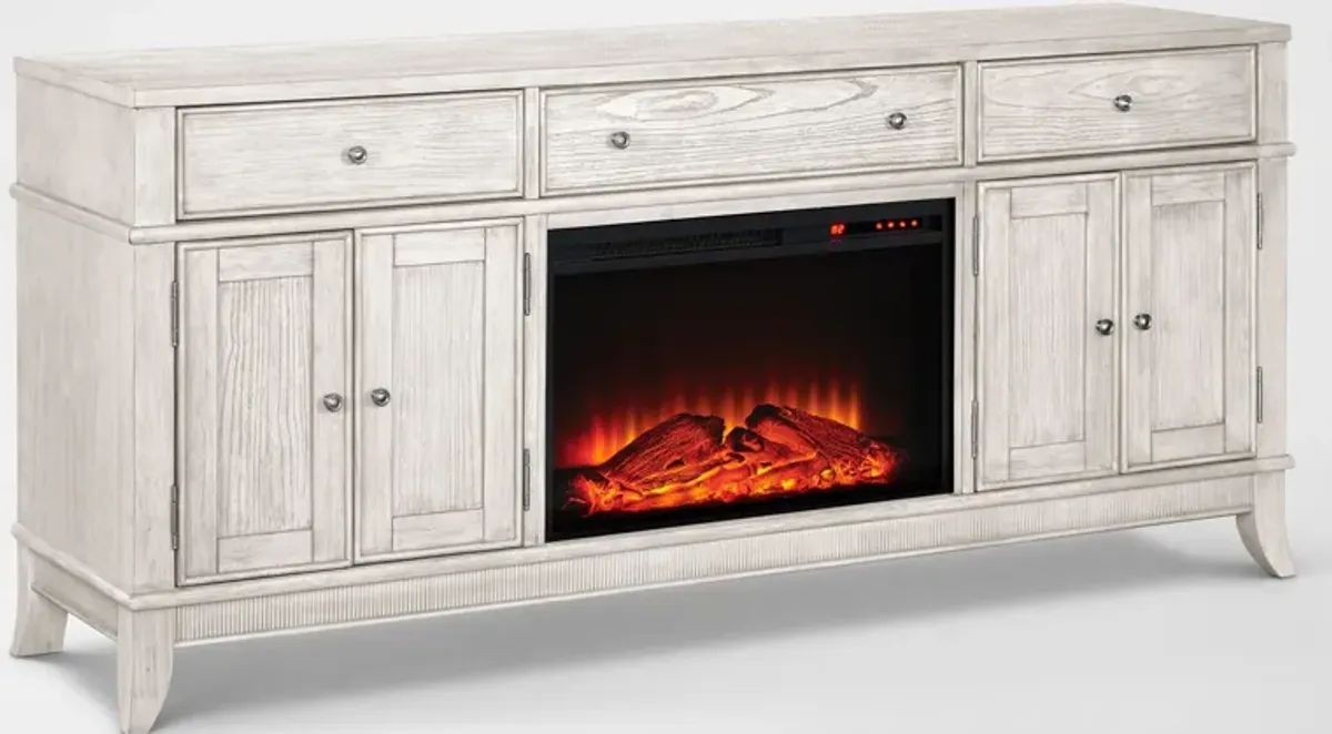 Hazel 74" TV Stand with Traditional Fireplace - Water White