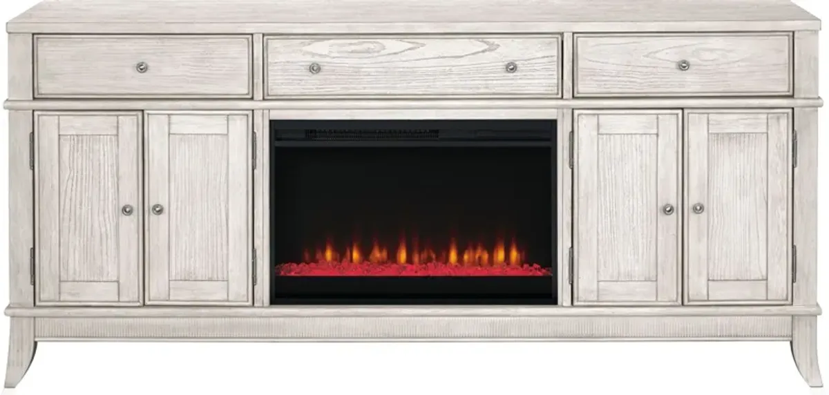 Hazel 74" TV Stand with Contemporary Fireplace - Water White