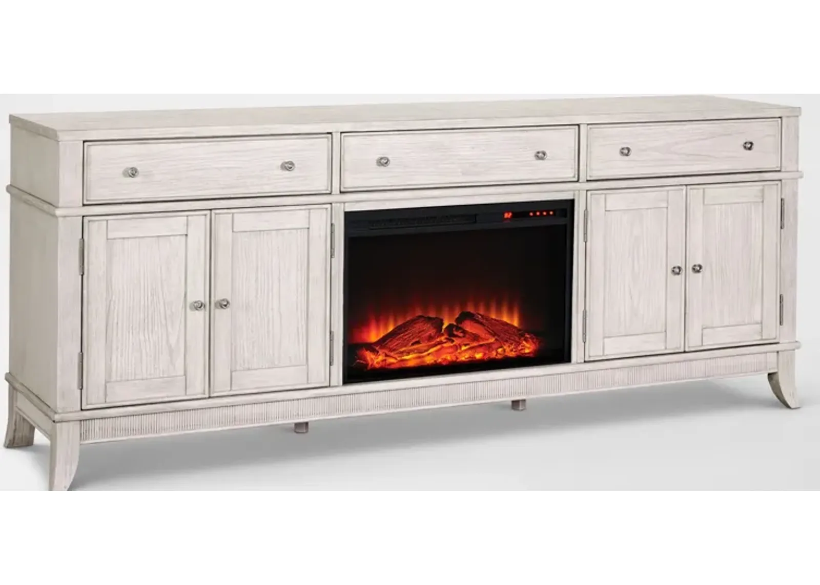 Hazel 84" TV Stand with Traditional Fireplace - Water White