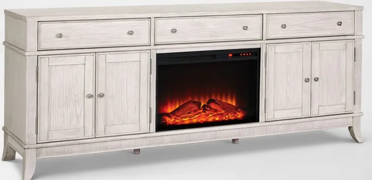 Hazel 84" TV Stand with Traditional Fireplace - Water White