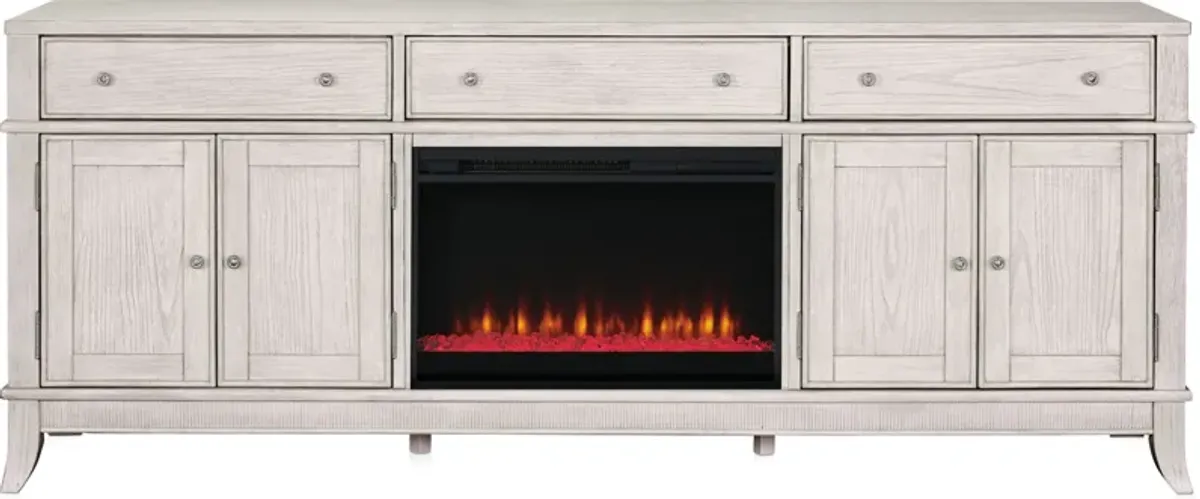 Hazel 84" TV Stand with Contemporary Fireplace - Water White