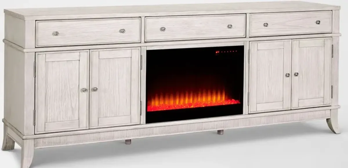 Hazel 84" TV Stand with Contemporary Fireplace - Water White