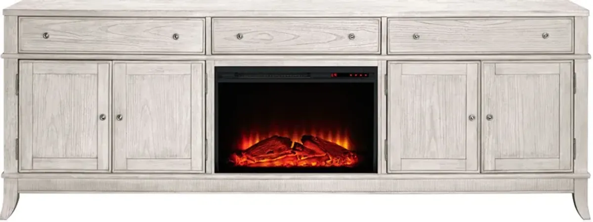 Hazel 94" TV Stand with Traditional Fireplace - Water White