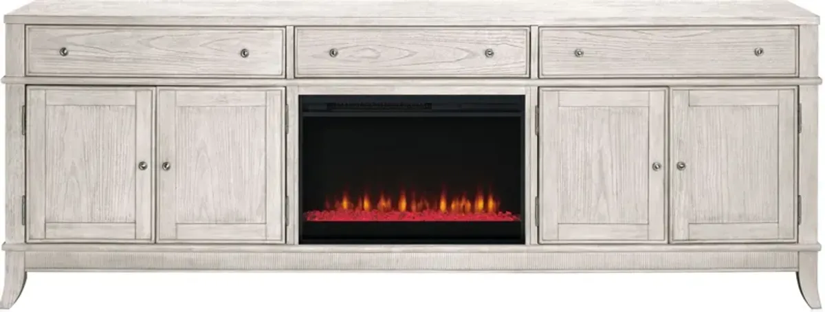 Hazel 94" TV Stand with Contemporary Fireplace - Water White