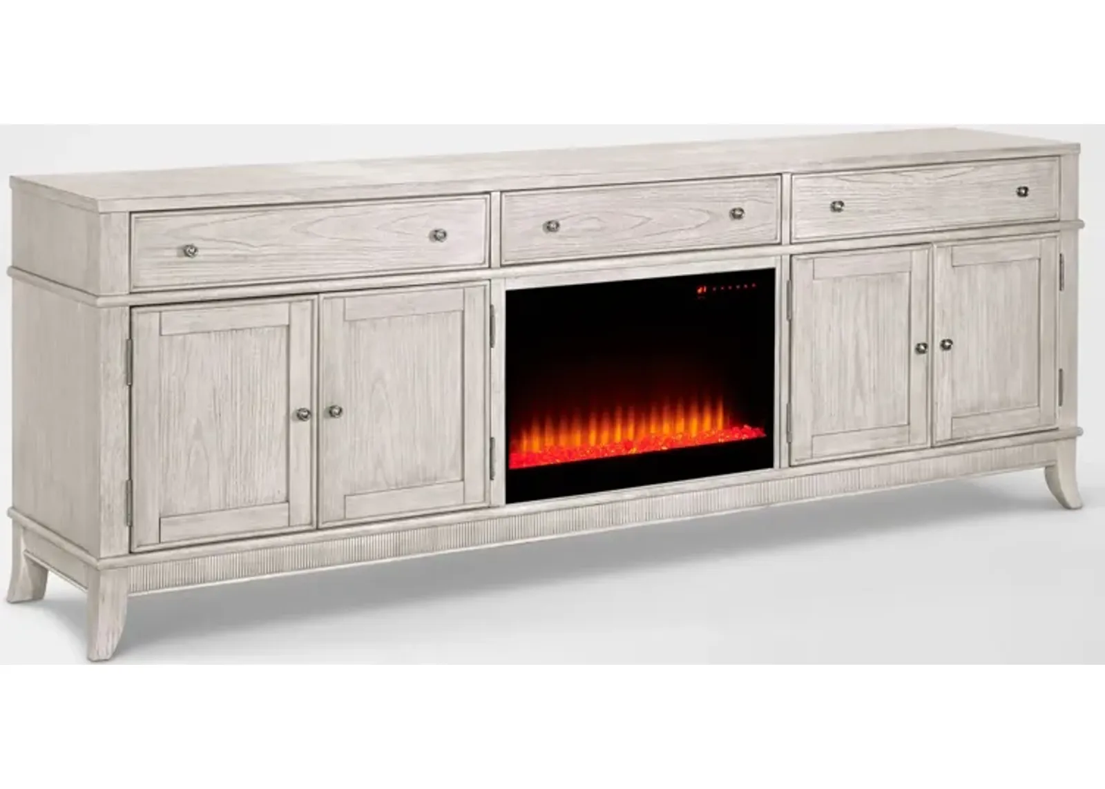 Hazel 94" TV Stand with Contemporary Fireplace - Water White