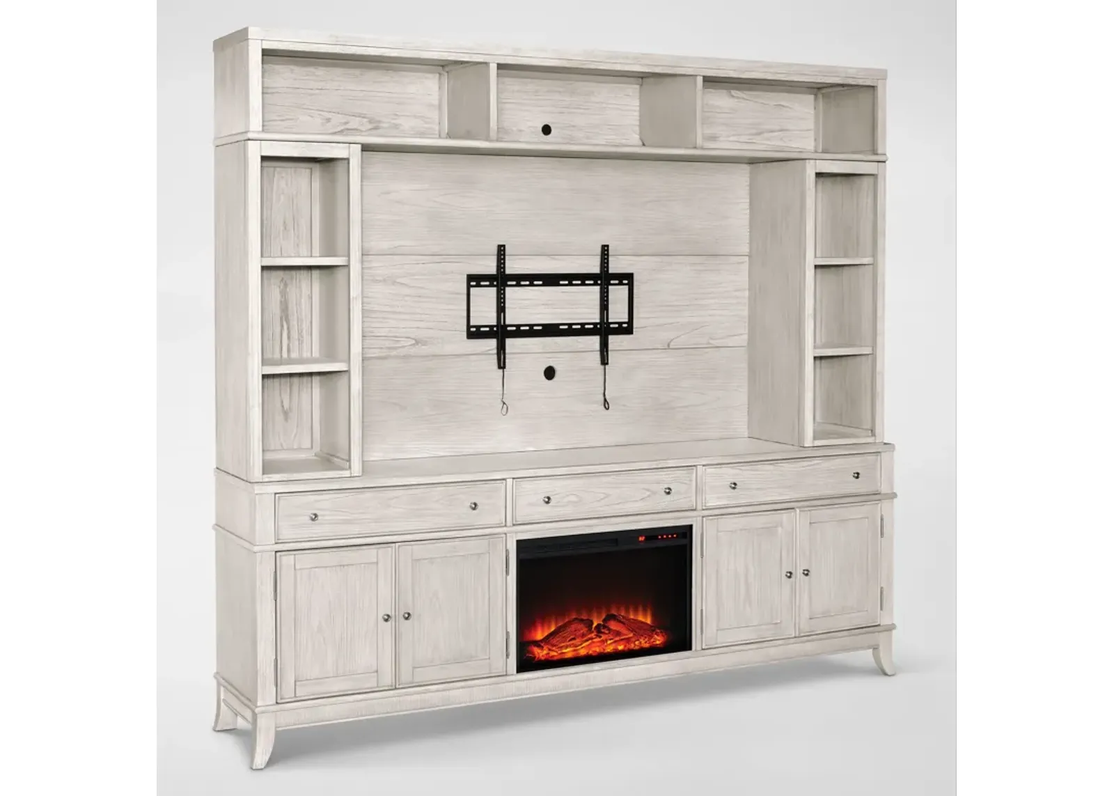 Hazel Entertainment Wall with Traditional Fireplace - Water White