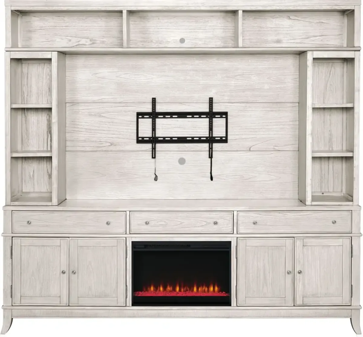 Hazel Entertainment Wall with Contemporary Fireplace - Water White