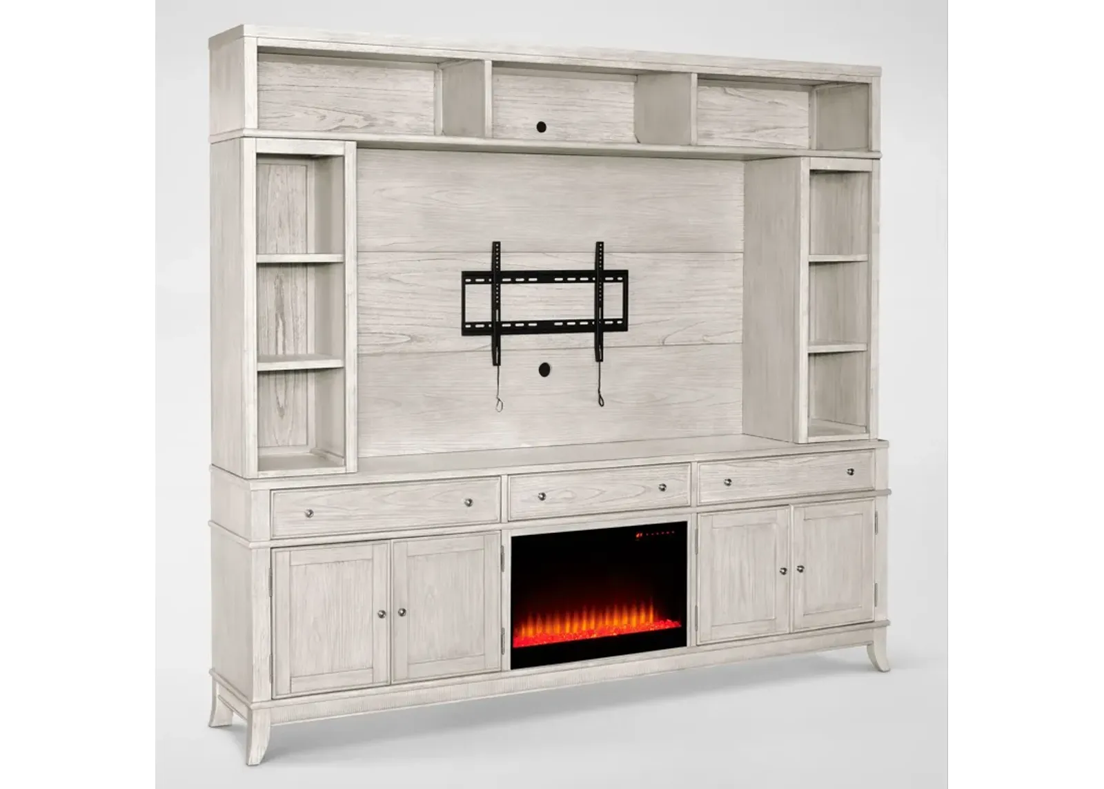 Hazel Entertainment Wall with Contemporary Fireplace - Water White