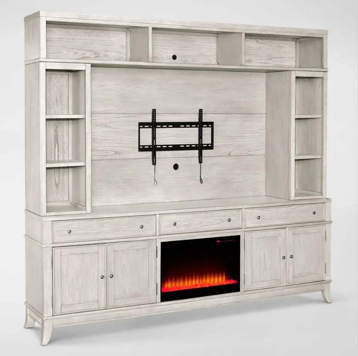 Hazel Entertainment Wall with Contemporary Fireplace - Water White