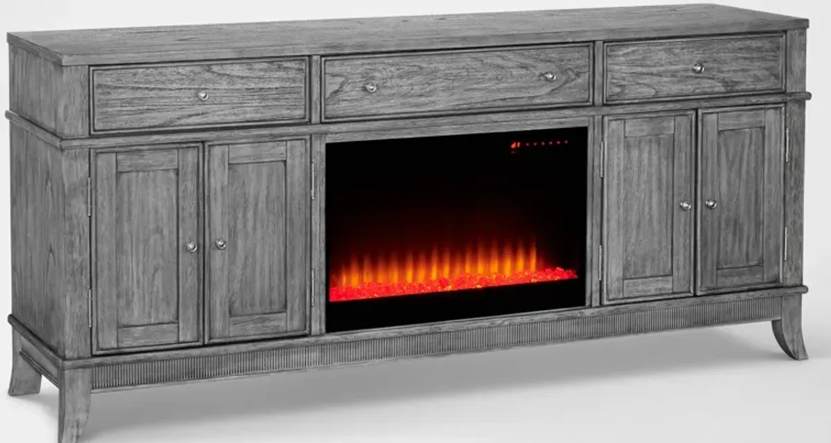 Hazel 74" TV Stand with Contemporary Fireplace - Gray