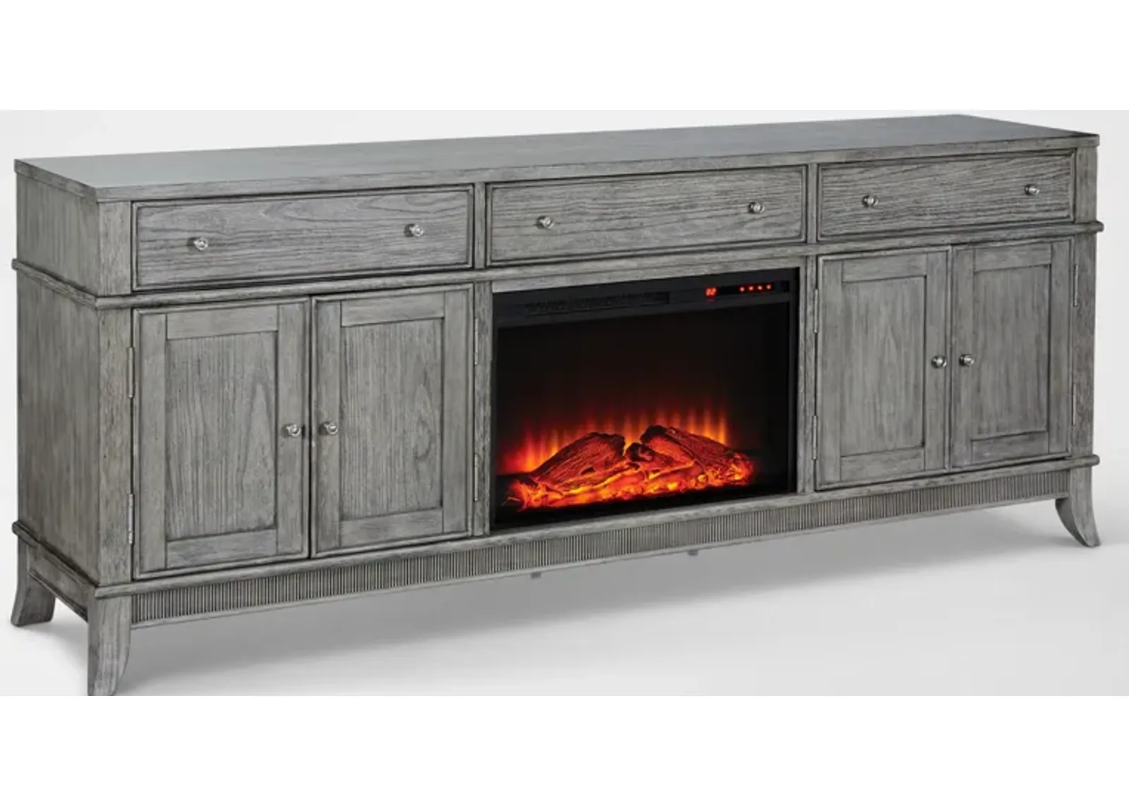 Hazel 84" TV Stand with Traditional Fireplace - Gray